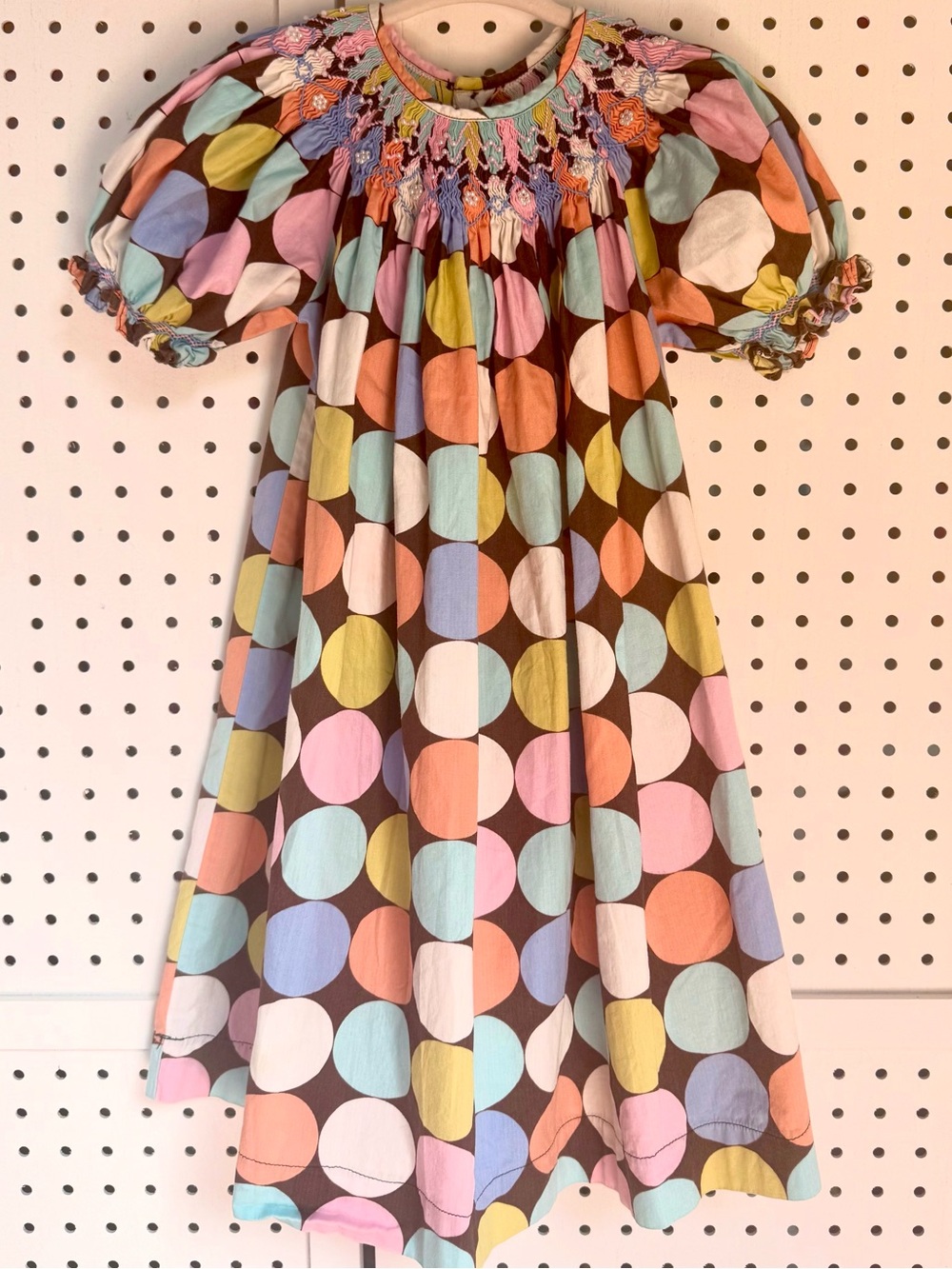 Mom & Me 2T Vintage Polka Dot Smocked Bishop Dress Pastel Pearl Accents